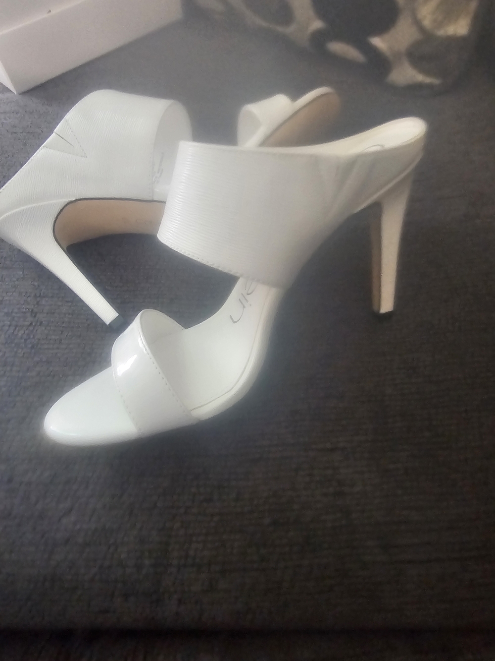 Calvin Klein White Open-Toe High Heel Slide